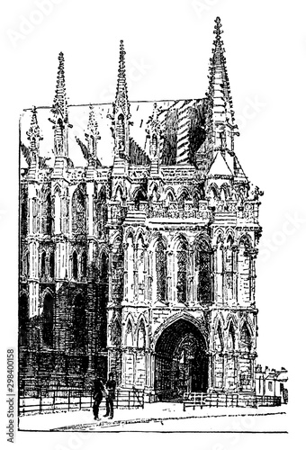 Lincoln Cathedral, cathedral church, vintage engraving.