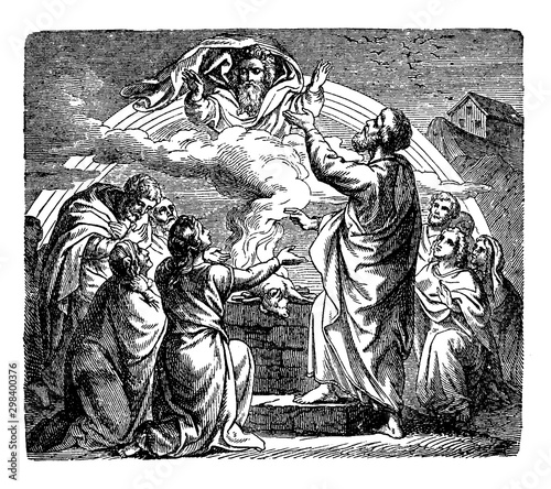 Noah Gives Thanks after the Flood vintage illustration.