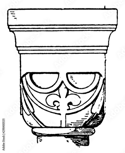 Romanesque Cushion Capital, a design found in a monastery in Lippoldsberg, vintage engraving.