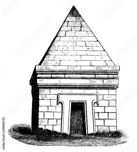 Etruscan Tomb at Castel d'Asso, vintage engraving.