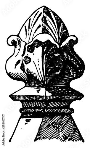 Stone Knob Finial , interior designers,  vintage engraving.