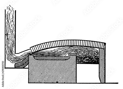 Sectional View of a Reverberatory Furnace, vintage illustration.