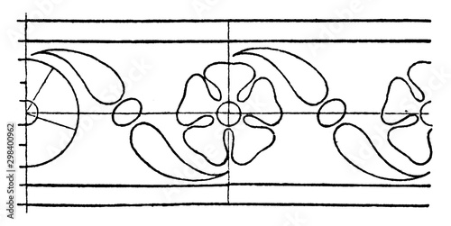 Intarsia Border Rosette Band is a design of a flower, vintage engraving.