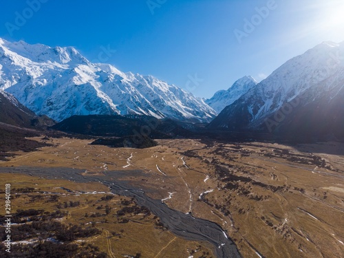 Scenic aerial view of Aoraki Or Mt Cook, South Island, New Zealand photo