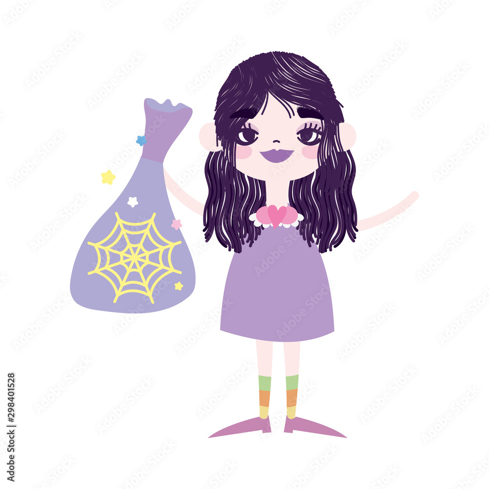 happy halloween celebration girl with cloth bag happy halloween celebration girl with cloth bag