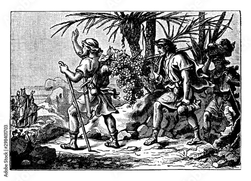 Joshua and Caleb Return from Canaan with the Other Spies vintage illustration.