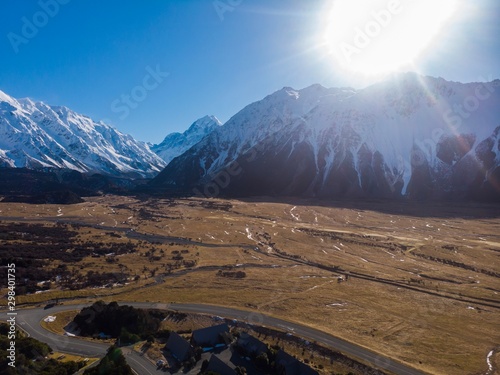 Scenic aerial view of Aoraki Or Mt Cook, South Island, New Zealand