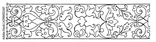 Φωτογραφία Intarsia Frieze Undulate Band is a wood inlay wavelike floral design, vintage engraving