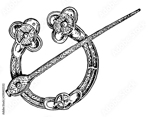 Brooch, twelfth century, vintage engraving.