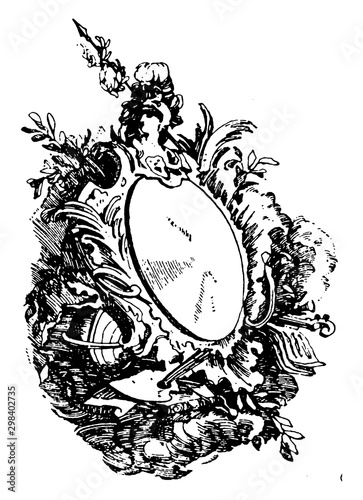 Rococo Strap-Work Frame was unsymmetrical arrangements, vintage engraving.