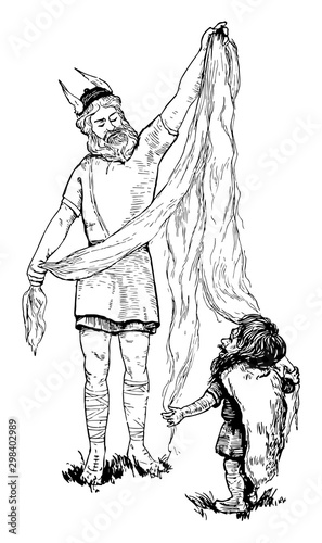 Loki and Dvalin vintage illustration.