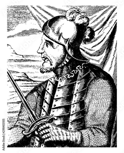 Vasco Nunez de Balboa, vintage illustration