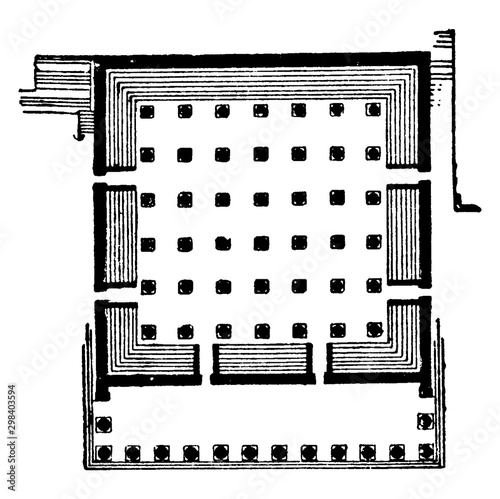 Sekos Plan of the Great Hall is the Mysteries place, vintage engraving. photo