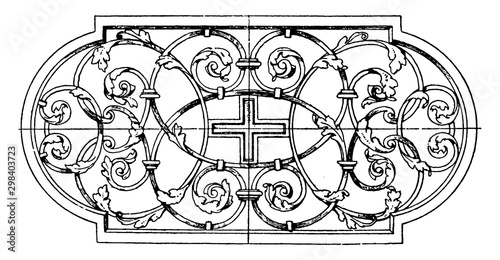 Grill Panel is designed in the shape of an oblong and an ellipses, vintage engraving.