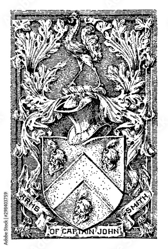 The coat of arms of Captain John Smith, vintage illustration