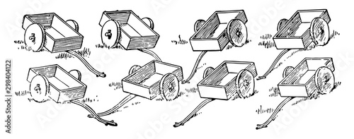Eight Wagons, vintage illustration