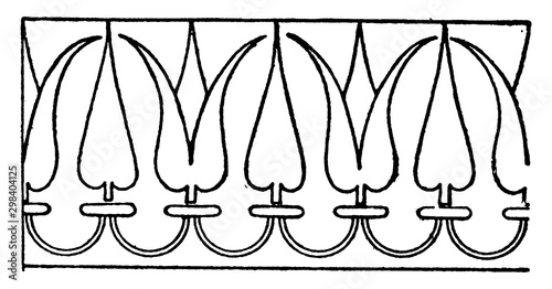 External Margin Link Border is found on the outside of a Greek kylix or wine-drinking cup, vintage engraving.