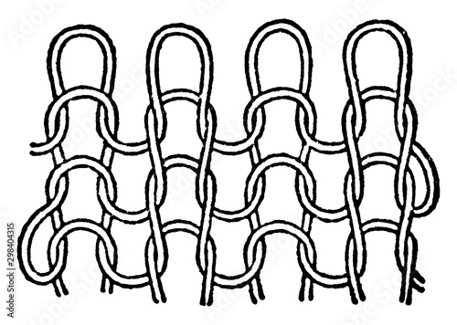 Rib Stitch  is a pattern in which vertical stripes of stockinette stitch alternate, vintage engraving.