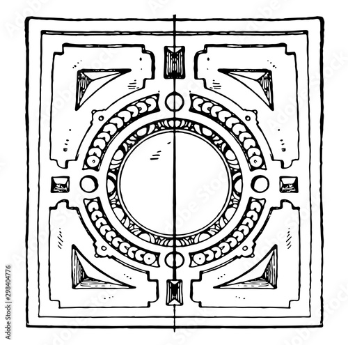 Coffer Frame of the German Renaissance, vintage engraving.