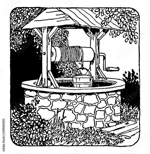 Stone Well vintage illustration.