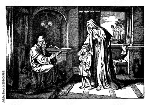Tablou Canvas Samuel Meets Eli, the High Priest, at Shiloh vintage illustration
