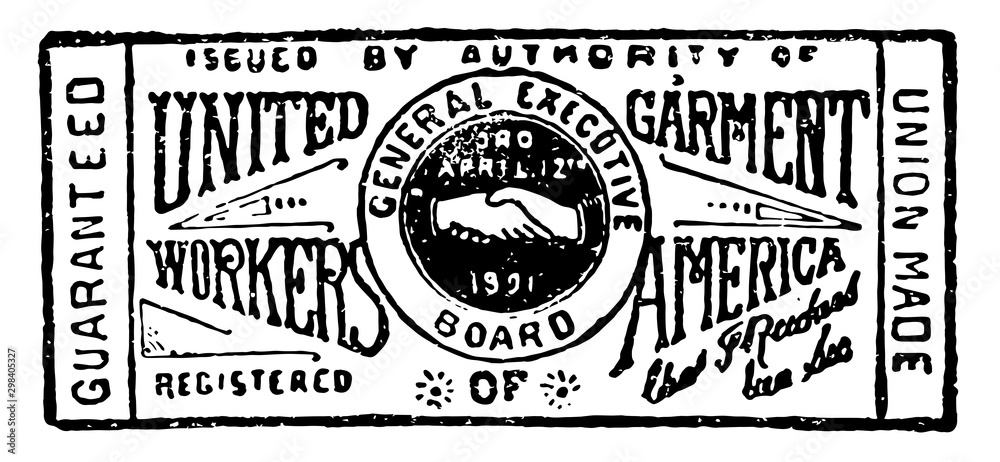 Garment Workers Union Label, vintage illustration. Stock Vector | Adobe  Stock