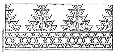 Mosque Wall Cresting, cairo, vintage engraving.