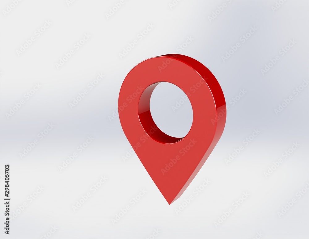 LOCATION pin glossy red arrow. The concept of tagging a sign landmark needle tip to create a route search. Isolated on white background 3D rendering 3D. – Illustration  