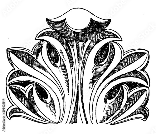 Byzantine Leaf is a design found in Constantinople, vintage engraving.