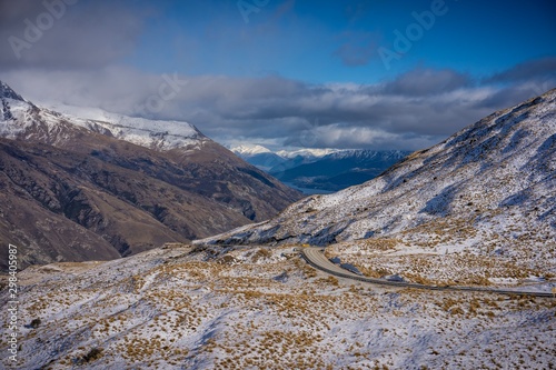 Scenic view of Winding road at Crown Range, New Zealand