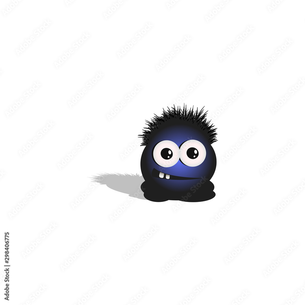 Naklejka premium cartoonish round little hairy and big-eyed tadpole shows emotion relaxedness