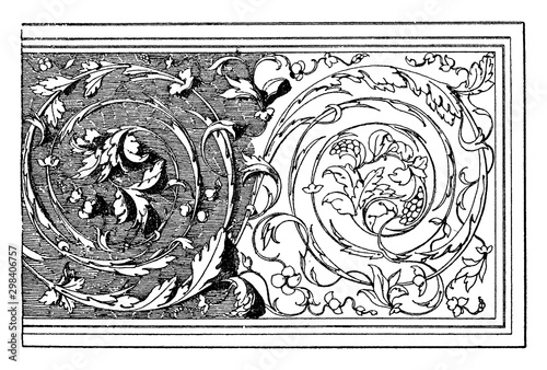 Renaissance Ornament is a relief on the tomb of Hieronimo Basso, vintage engraving.