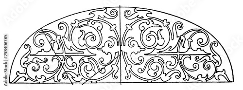 Renaissance Elliptic Panel was typically found as a design on the covers of books, vintage engraving.