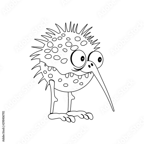 Cartoon nosy and big-eyed monster bird with big teeth. coloring