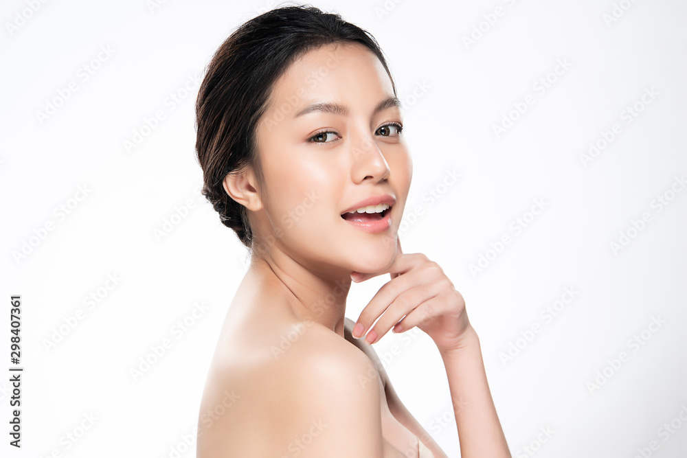 Beautiful young Asian woman touching soft cheek and smile with clean and fresh skin. Happiness and cheerful with, isolated on white background, Beauty and Cosmetics Concept, Beautiful young Asian woman touching soft cheek and smile with clean and fresh skin. Happiness and cheerful with, isolated on white background, Beauty and Cosmetics Concept,