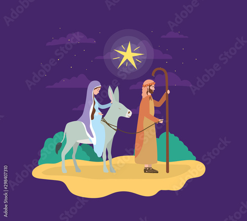 saint joseph and mary virgin in mule manger characters