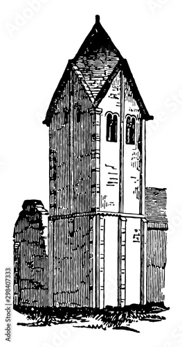 Spire, one mounted on the recently,  vintage engraving.