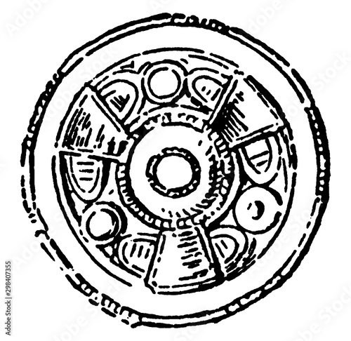 Anglo-Saxon Brooch with hammered, vintage engraving.