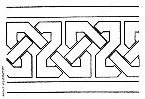 Simple Moorish Interlacement Band found in the palace of Alhambra, vintage engraving.