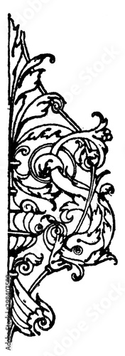 Dolphin Design is given to King Humbert of Italy, vintage engraving.