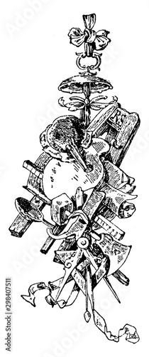 Exhibit Symbol from part of an exhibition program, vintage engraving.