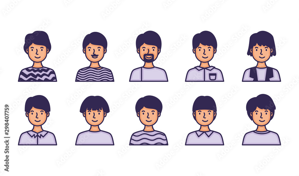 group of men avatars characters fill style group of men avatars characters fill style
