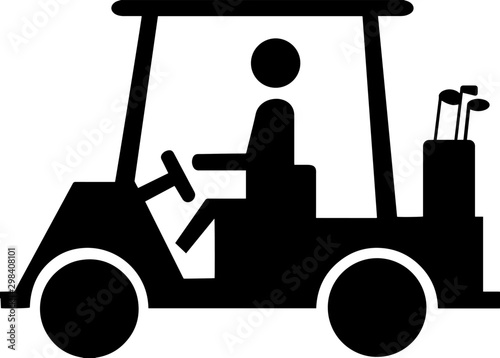 Golf Cart Crossing, Silhouette vintage illustration.