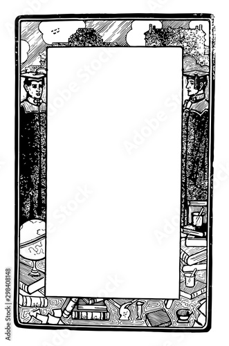 Graduate Border have decorated with graduates and educational items in this pattern, vintage engraving.