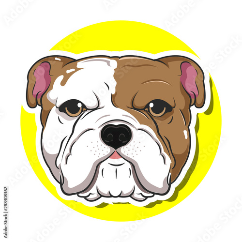 big head dog cartoon with yellow background