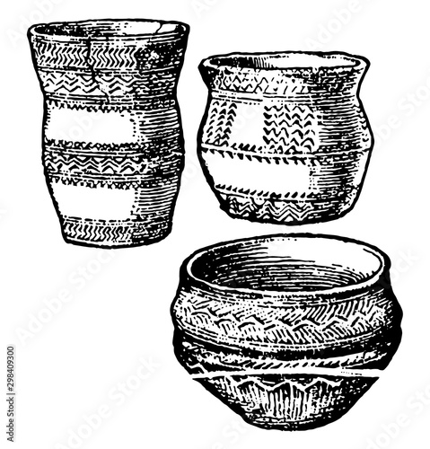 Bronze Age Pottery is a Not drawn to scale, vintage engraving.