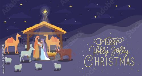 saint joseph and mary virgin in mule and stable scene