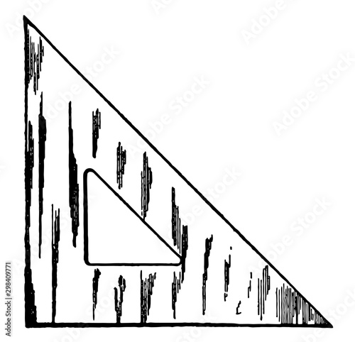 45 Degree Triangle, straightedge or ruler,  vintage engraving.