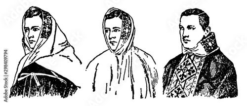 Medieval Amice vintage illustration.
