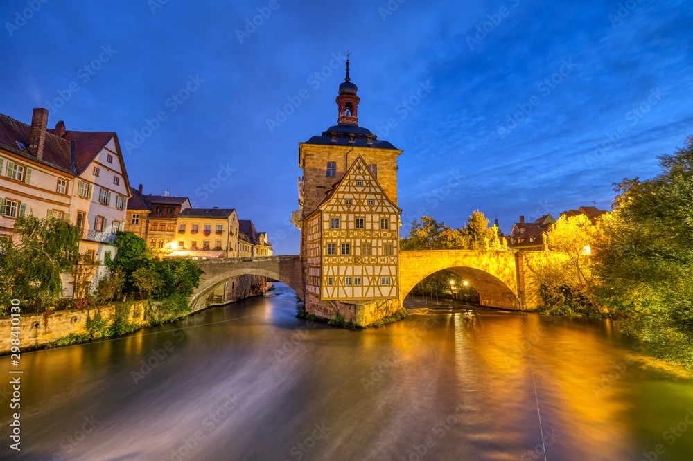 The famous Old Town Hall of Bamberg in Bavaria, Germany at night